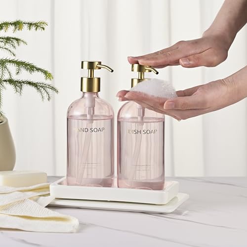 Glass Kitchen Soap Dispenser Set with Ceramic Tray (3 Count)