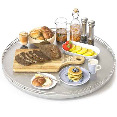 18 Inch Oak Lazy Susan Organizer with Silver Iron Rail