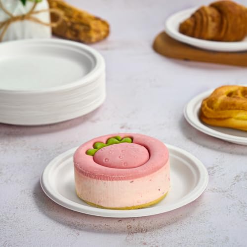 350 Pack Compostable Bagasse Paper Plates 6.9 inch (350 Count)
