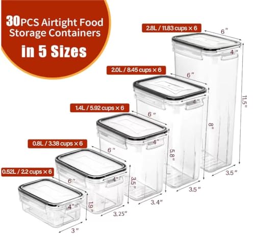 30 Pack Airtight Food Storage Containers for Organizers and Storage (30 Count)