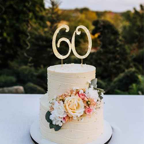 Cake Topper 60th Birthday Decorations Women Gold Rhinestone Cake Toppers