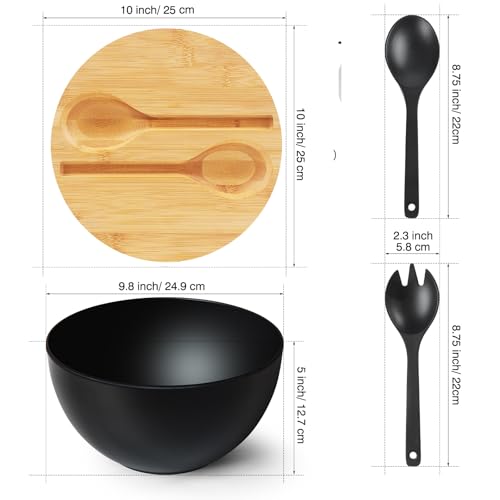 10" Large Salad Serving Bowl with Utensils in Lid