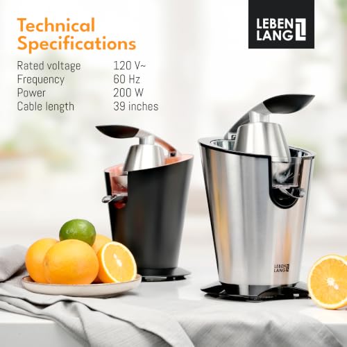 Stainless Steel Electric Orange Juicer 200W I Incl. Stainless Steel Cone & BPA