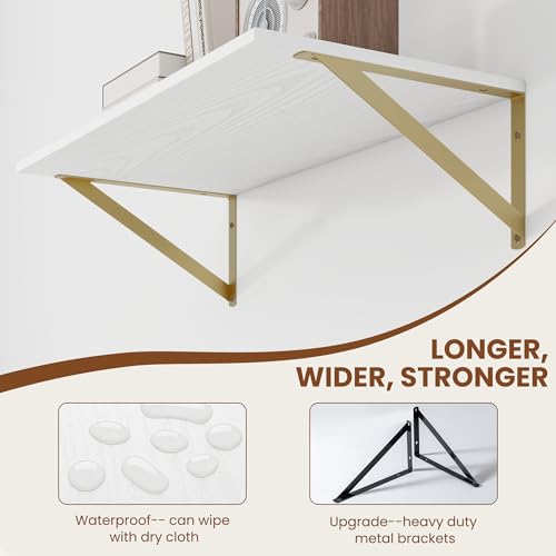 24W x 12D Deep Floating Shelves Set of 2 White & Gold (2 Count)