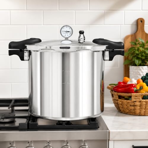 Pressure Canner Release Valve Aluminum Canning Pot Cooker Pot Stove Top with Pressure Gauge Instant Fast Cooking Pot Stewing Locking System