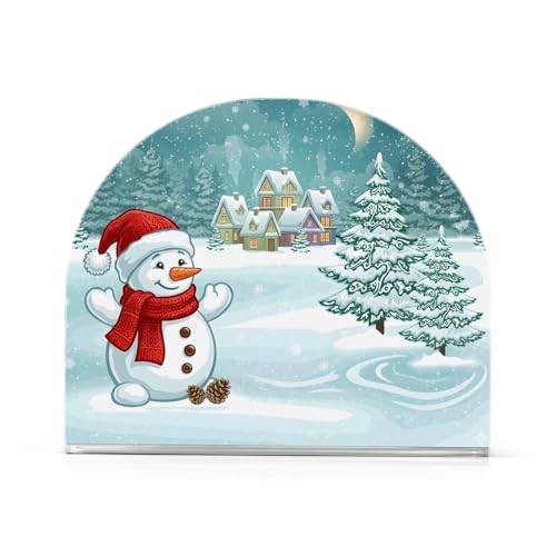 Christmas Winter Village Snowman Napkin Holder for Table Paper Napkins Holder Acrylic Tissue Dispenser Kitchen Dining Room Bathroom Party Car Decor