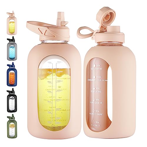 64 oz Glass Water Bottle with Straw