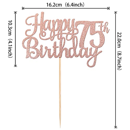 1 PCS Happy 75th Birthday Cake Topper Glitter Cheers to 75 Years Birthday Cake Pick 75 Fabulous Cake Decoration for Happy 75th Birthday Theme Party Decorations Supplies Rose Gold