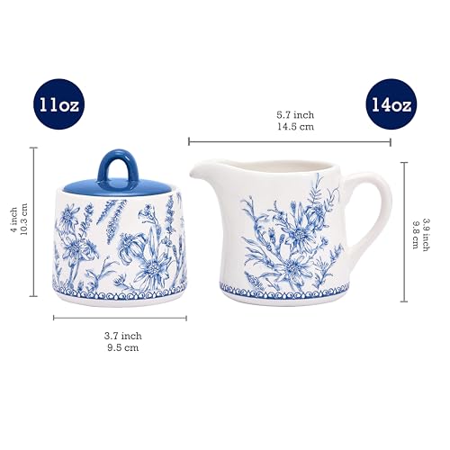 Blue Garden Toile De Jouy Ceramic Sugar and Creamer Set (2 Count)
