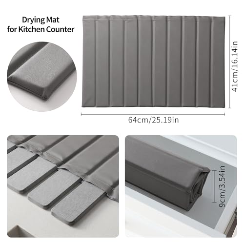 Stone Dish Drying Mat with PU Leather Surface for Kitchen Counter