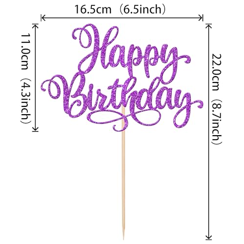 1 PCS Happy Birthday Cake Topper Glitter Happy Birthday Cake Pick for Celebrating Happy Birthday Anniversary Party Cake Decorations Supplies Purple