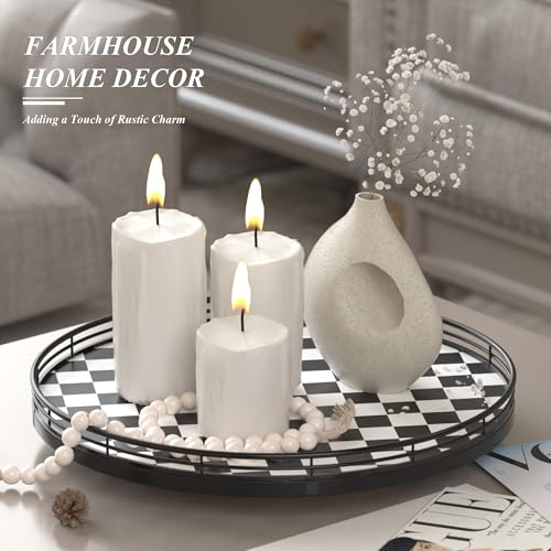 13 Inch Black and White Checkerboard Lazy Susan with Oak Wood Base