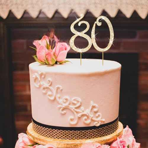 Cake Topper 80th Birthday Decorations for Women Gold Rhinestone Cake Toppers