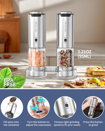 Electric Salt and Pepper Grinder Set Stainless Steel Rechargeable Salt and Pepper Grinder Set