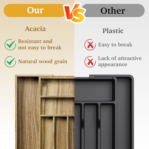 Acacia Wood Kitchen Silverware Drawer Organizer (51.2 Ounce)