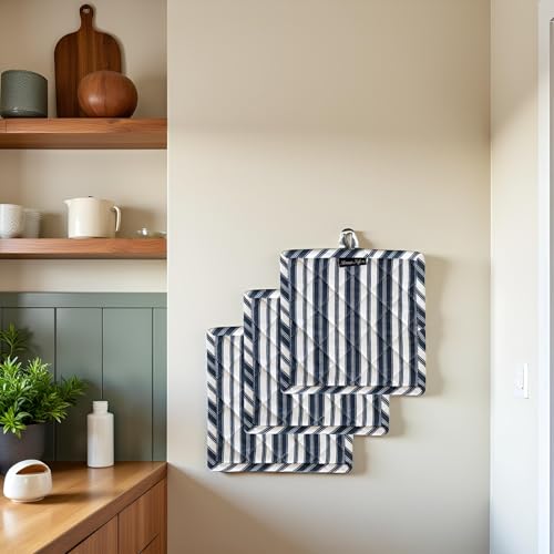Double Stripe Pot Holders Heat Resistant Cotton Set of 3 Nonslip 8"x8" Inch Hot Pads for Kitchen (3 Count)