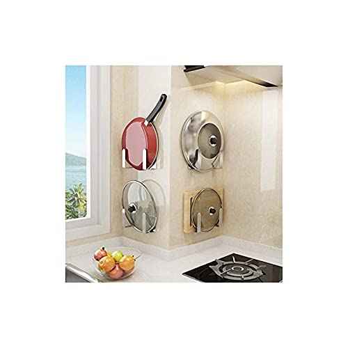 Pot Lid Holder Stainless Steel Wall Mounted 3M Self Adhesive Pan Cover Racks (8 Count)