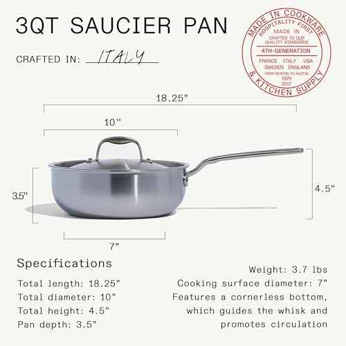 Cookware 3 Quart Stainless Steel Saucier Pan