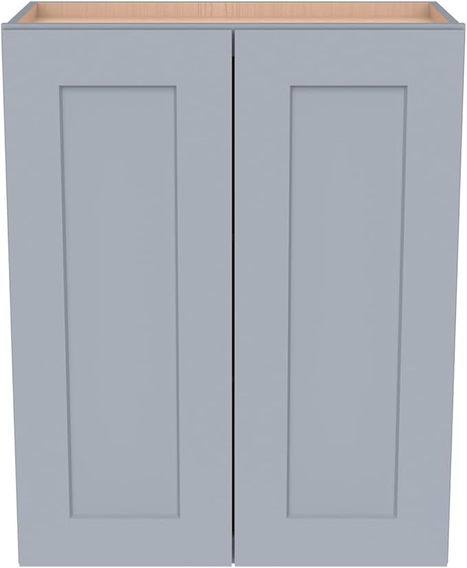 Wall-Mounted Cabinet – Solid Wood Shaker Style Medicine Cabinet with Adjustable Shelves & Soft-Close Doors for Bathroom, Kitchen, and Office Storage (Grey, 42" W x 12" D x 36" H)