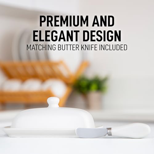 Ceramic Butter Dish with Lid For Countertop & Stainless Steel Knife