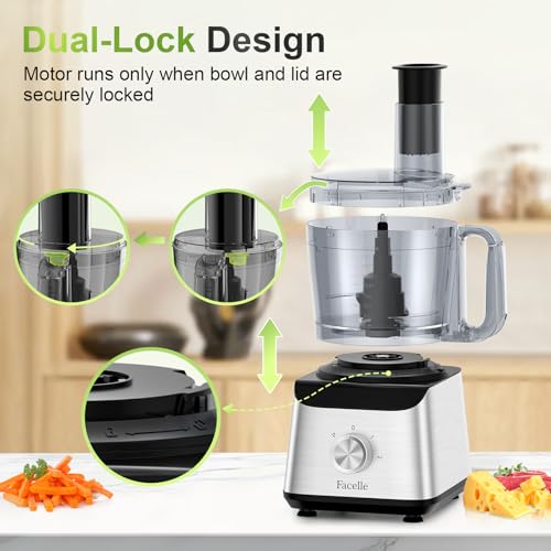 600W Electric Food Processor 10 Cup Large Bowl and 6.8oz Grinder Combo