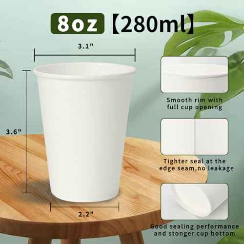 500 Pack 8 oz Disposable Paper Coffee Cups (500 Count)