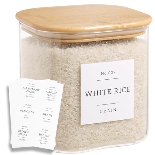 Large Glass Flour and Sugar Containers with 42 Kitchen Pantry Labels