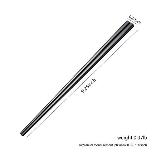 5 Pair Stainless Steel Black Metal Reusable Chinese Square Chopsticks