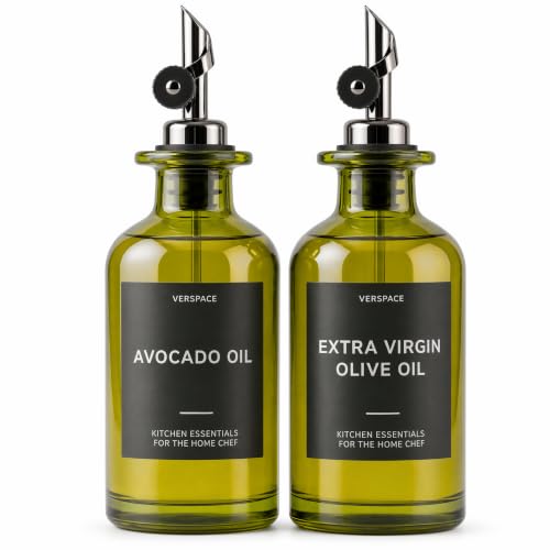Green Glass Olive Oil Dispenser Bottles For Kitchen (2 Count)