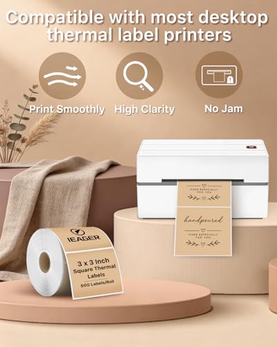 Brown 3" x 3" Square Thermal Label Stickers