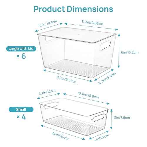 10 Pack Clear Storage Bins with Lid Set for Pantry Organizer (10 Count)