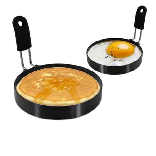 2 Pack 3.5'' + 6'' Egg Rings Set with Silicone Handle (2 Count)