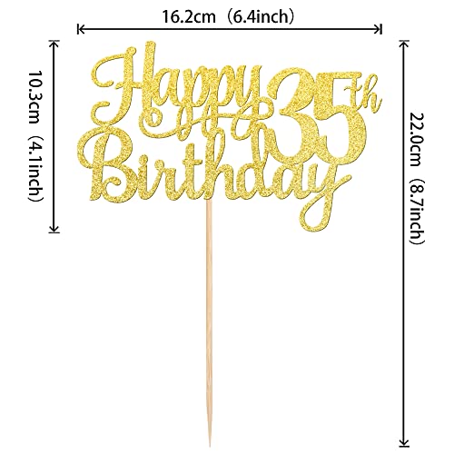 1 PCS Happy 35th Birthday Cake Topper Gold Glitter Cheers to 35 Years Birthday Cake Pick 35 Fabulous Cake Decoration for Happy 35th Birthday Theme Party Decorations Supplies