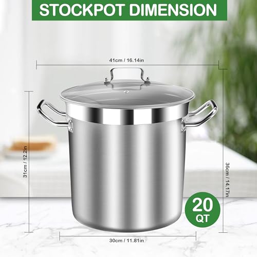 Stainless Steel 20 Quart Stockpot with Tempered Glass Lid