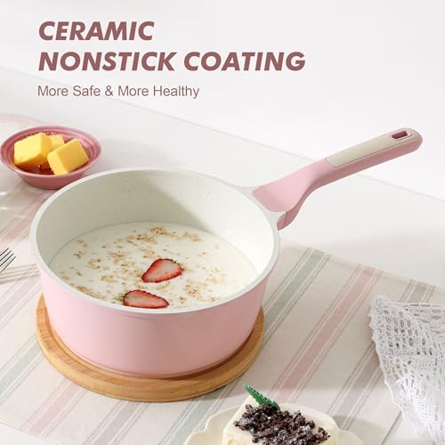 Ceramic Nonstick Saucepan with Lid 1.5 QT