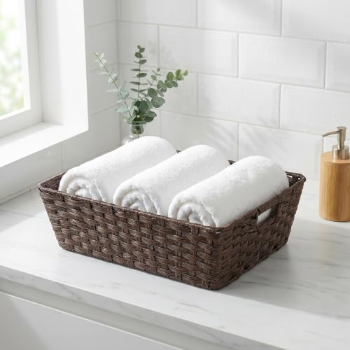 Large 2 Pack Plastic Wicker Storage Baskets (2 Count)
