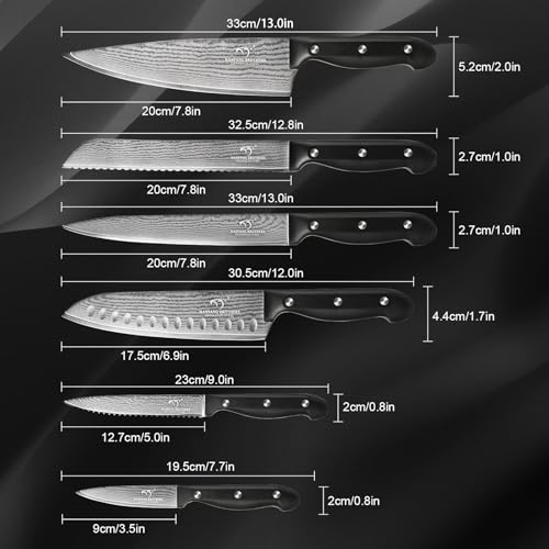 9 Piece Japanese Damascus Kitchen Knife Set with Block (9 Count)