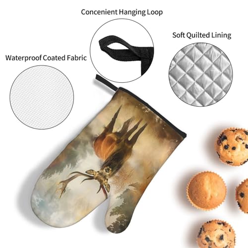 Deer Art Oven Mitts and Pot Holders Sets of 3 Heat Resistant Oven Gloves Hot Pads Non (4.33 Count)
