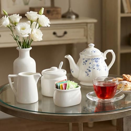Set of 4 Porcelain Creamer and Sugar Set with Saucer