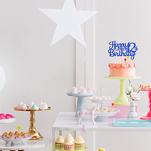 1 PCS Happy 12th Birthday Cake Topper Glitter Cheers to 12 Years Birthday Cake Pick 12 Fabulous Cake Decoration for Happy 13th Birthday Theme Party Decorations Supplies Blue