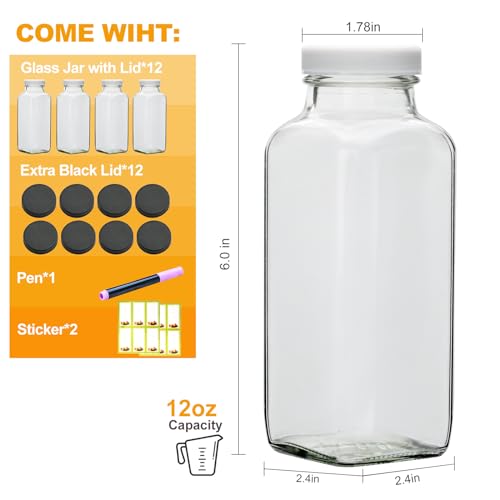 12PCS Juicing Bottles Reusable Glass (12 Count)