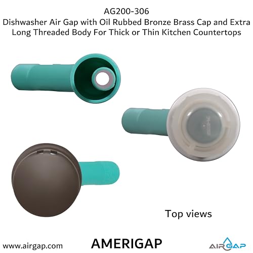 Dishwasher Air Gap with Skirted Oil Rubbed Bronze Brass Cap and Extra Long Threaded Body for Thick or Thin Kitchen Countertops