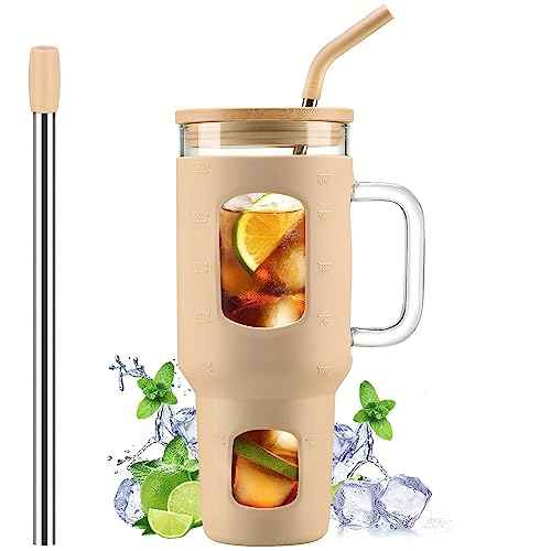 Glass Tumbler with Straw and Lid