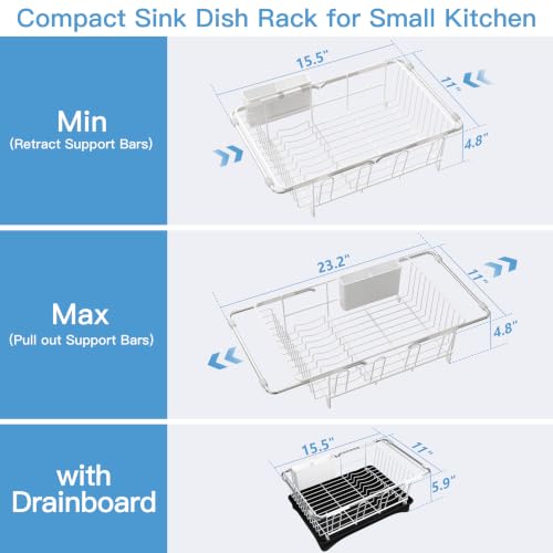 White Dish Drying Rack in Sink with Drainboard and Utensil Holder