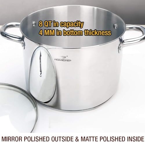 Stock Pot 8 Quart with Lid Nickel Free Stainless Steel