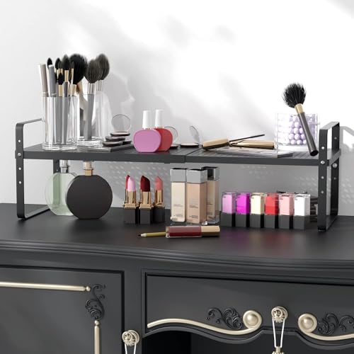 Expandable Cabinet Shelf Organizer Adjustable Metal Spice Rack Stackable Freestanding Counter Storage Shelves for Kitchen Cabinet Under Sink Office Desk (3 Count)