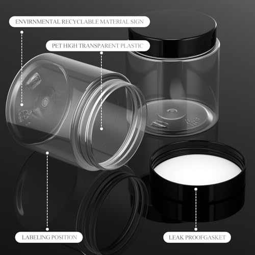 6 Pack 12 oz Plastic Jars Containers with Lids Wide (6 Count)
