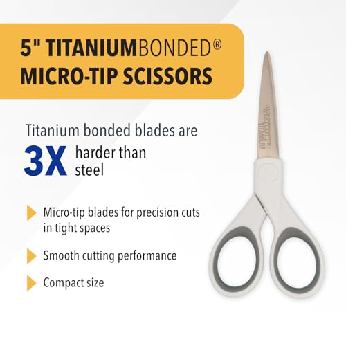 5-Inch Micro-Tip Fabric Scissors with Titanium-Bonded Blades - Craft Scissors for Paper and Fabric, Sewing, and More