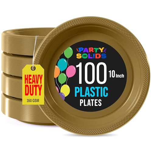 Exquisite Party Solids Sturdy Gold Plastic Plates 10" Party Plates 100 Pcs (100 Count)