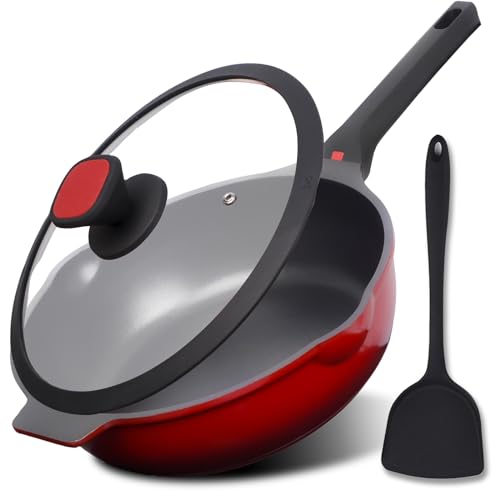Nonstick Deep Frying Pan Skillet with Silicone Lid Spatula